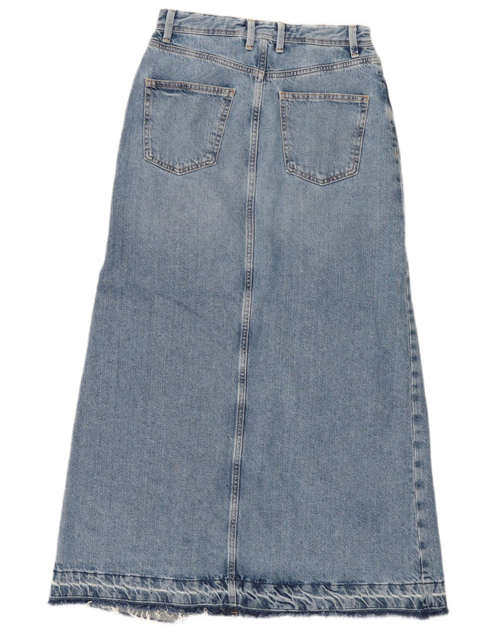 Zara Dame Maxi Distressed Denim Nederdel XS W24 Blå