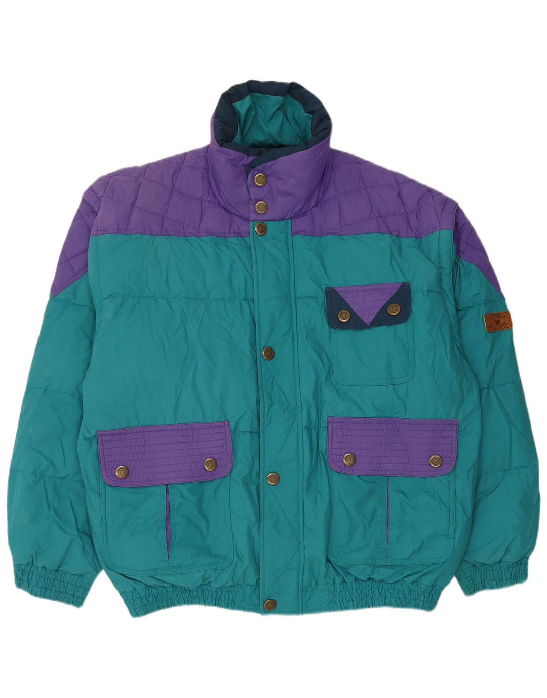 Vintage Mens Padded Jacket UK 42 XL Blue Colourblock Polyester