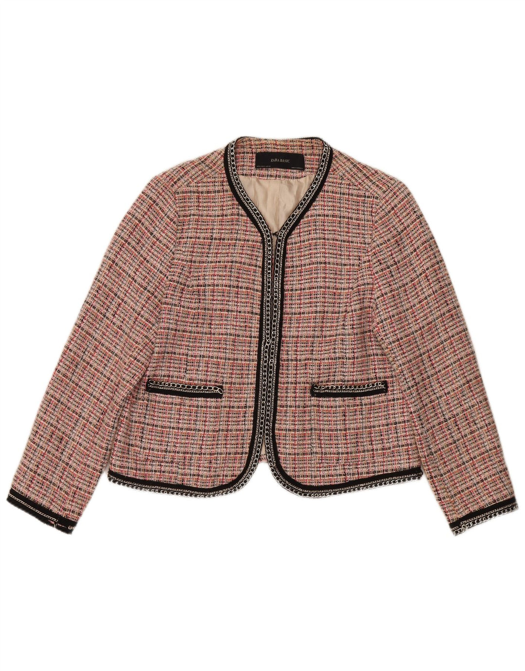Zara Womens Blazer Jacket UK 18 XL Pink Check Cotton