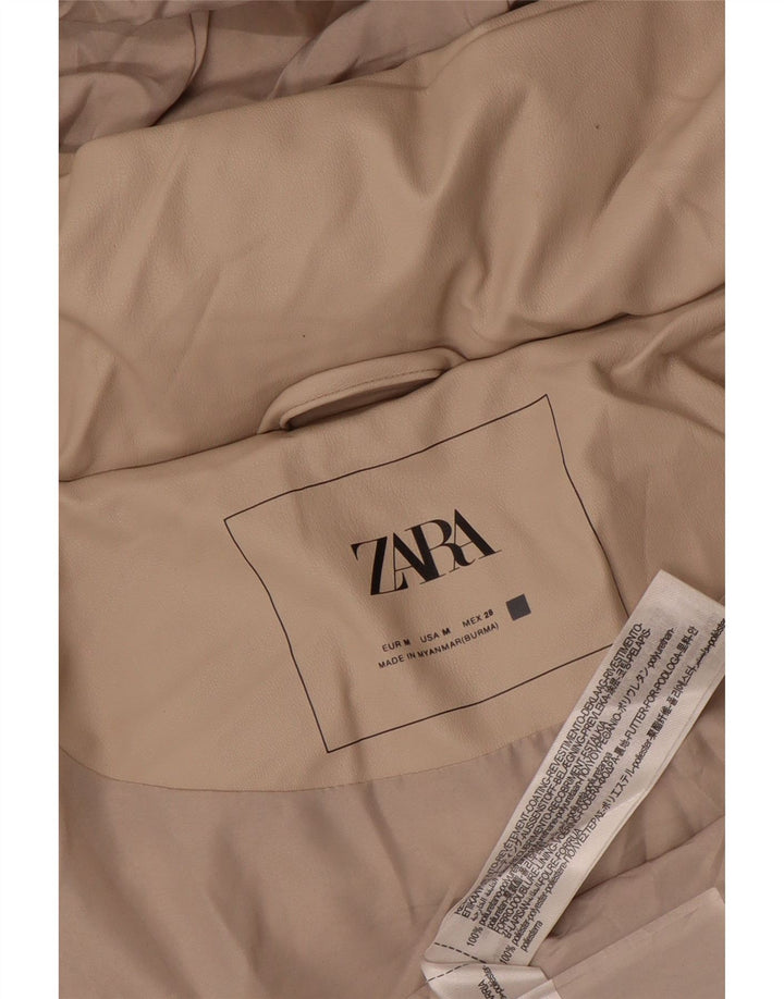 Zara Womens Oversized Hooded Padded Jacket UK 14 Medium Beige Polyurethane