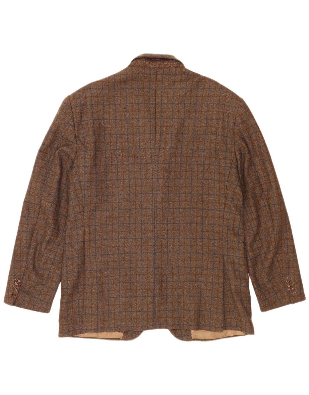Brooksfield Mens 3 Button Blazer Jacket UK 40 Large Brown Check Wool