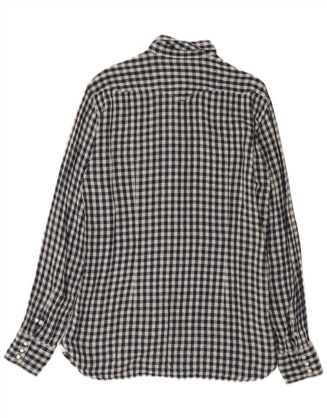 Stefanel Mens Western Shirt Large Navy Blue Gingham Cotton