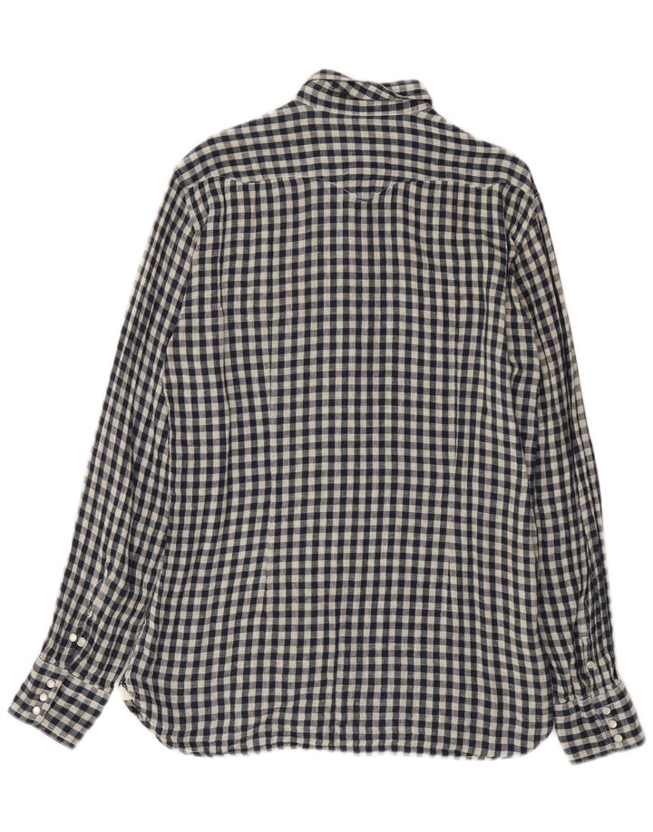 Stefanel Mens Western Shirt Large Navy Blue Gingham Cotton