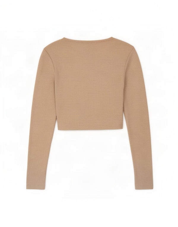 Top corto da donna Zara a maniche lunghe UK 8 piccolo poliestere beige