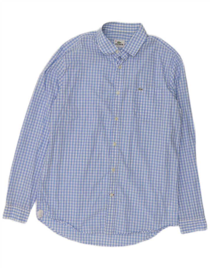 Lacoste Mens Regular Fit Shirt Size 40 Medium Blue Gingham Cotton