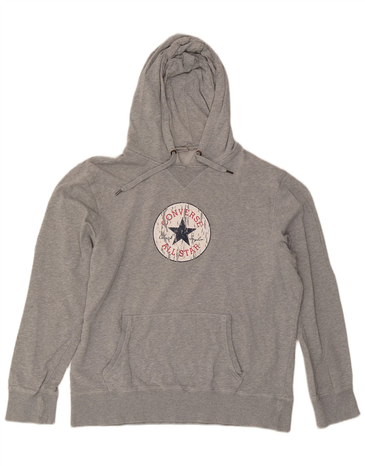 Converse Mens Graphic Hoodie Jumper XL Grey Flecked