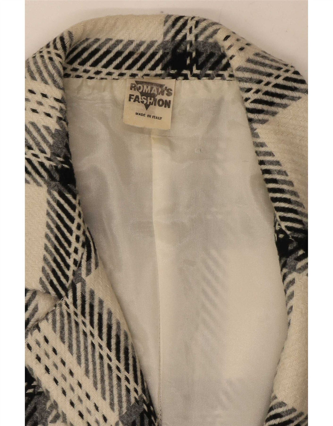 Vintage γυναικείο σακάκι 2 κουμπιών UK 12 Μαλλί καρό με μεσαίο ανοιχτό λευκό