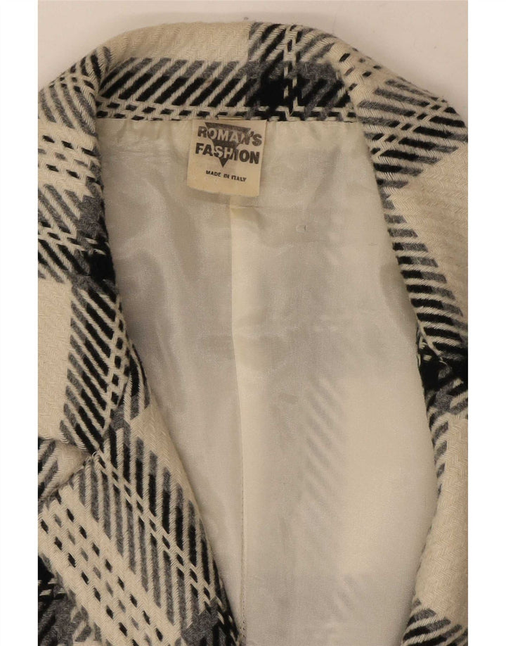 Vintage γυναικείο σακάκι 2 κουμπιών UK 12 Μαλλί καρό με μεσαίο ανοιχτό λευκό