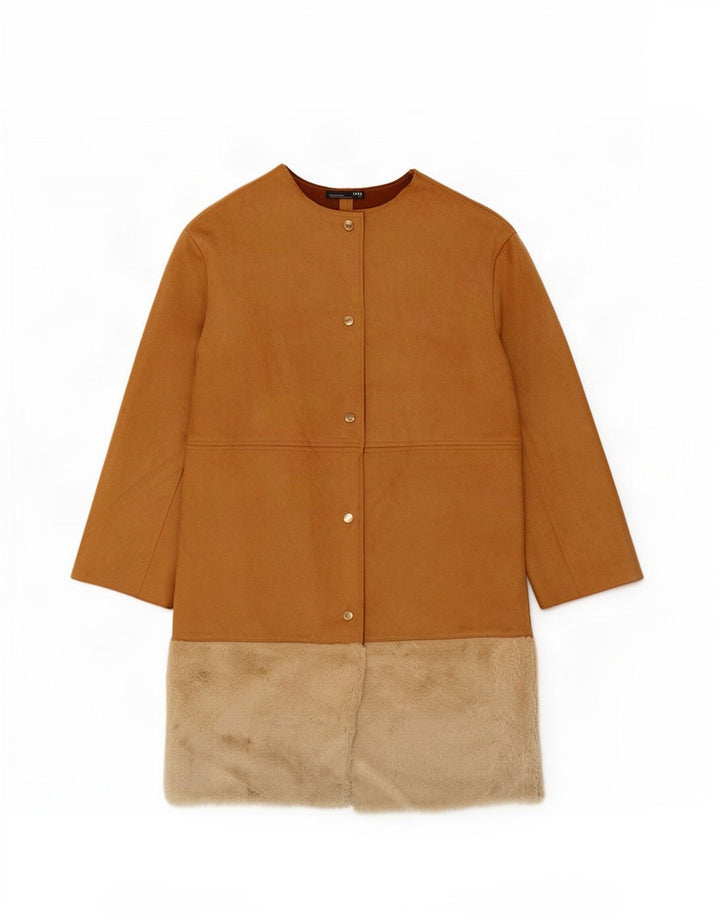 Zara Mujer Abrigo UK 44 Marrón Medio Poliéster Color Block