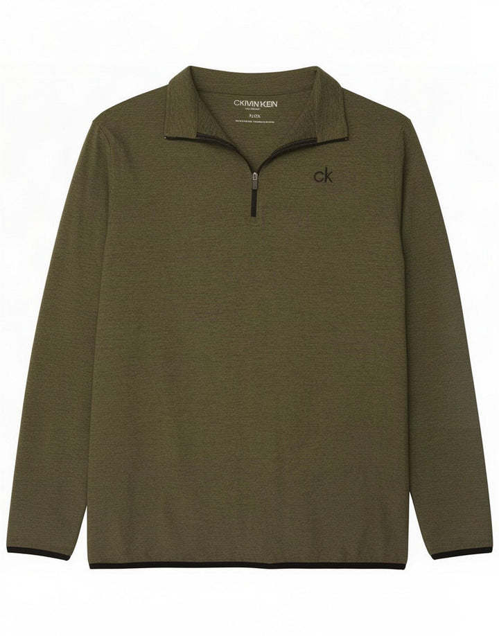 Calvin Klein Mens Zip Neck Pullover Tracksuit Top XL Khaki Flecked