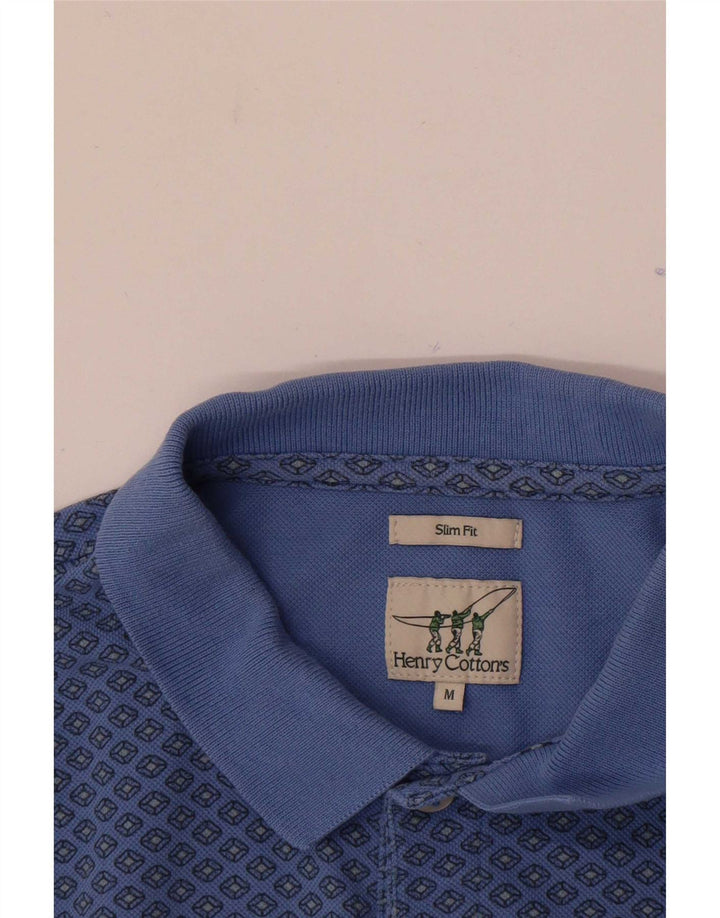 Henry Cottons Mens Slim Fit Polo Shirt Medium Blue Geometric