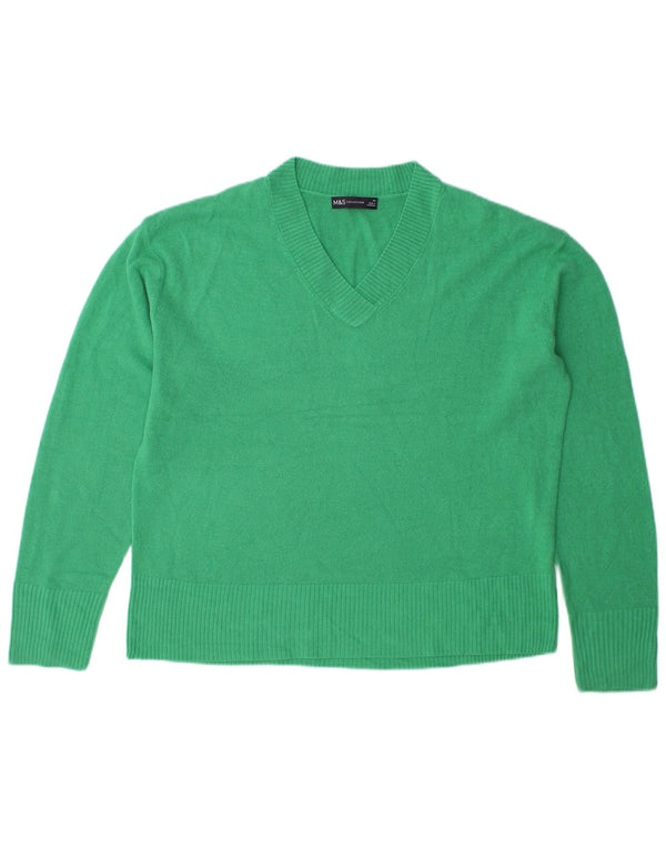 Marks & Spencer Womens V-Neck Jumper Sweater UK 16 Large Green Acrylic