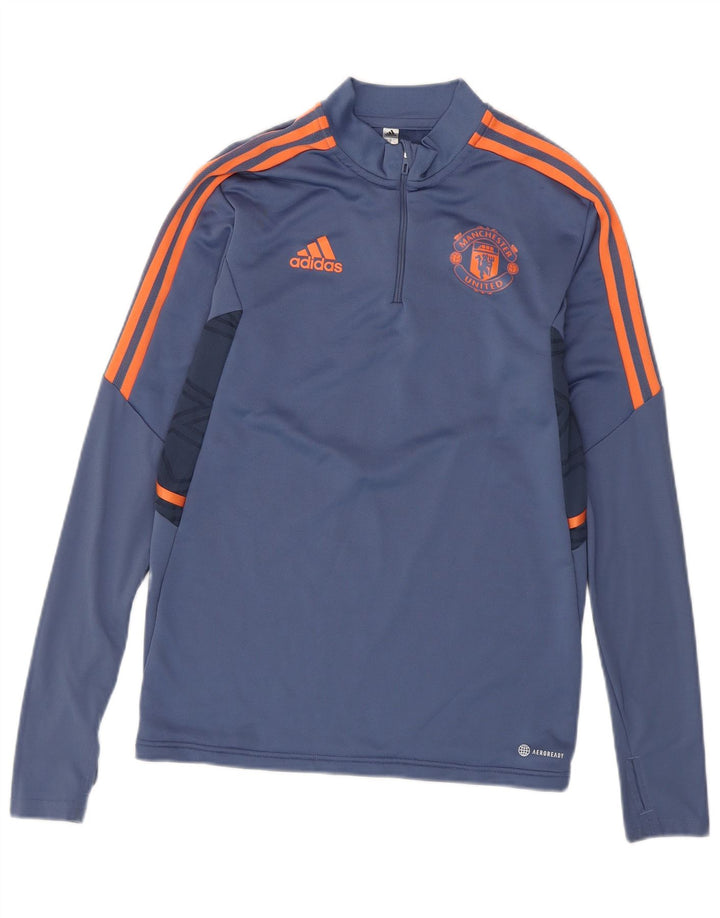 Męski dres Adidas Manchester United z pulowerem, mały, niebieski, z blokami kolorów