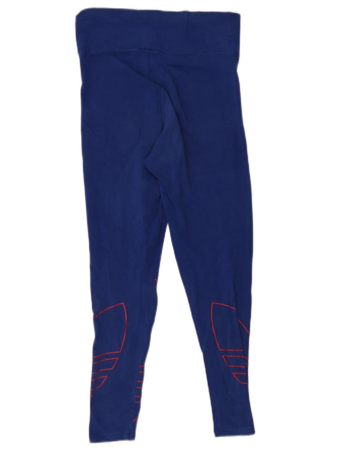 Adidas Womens Graphic Leggings UK 14 Medium Blue Cotton