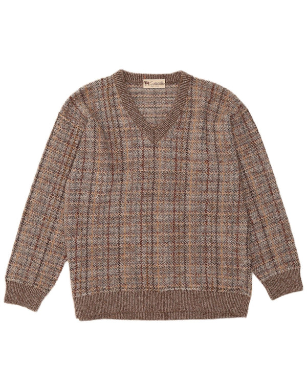 Vintage Mens V-Neck Jumper Sweater IT 54 XL Beige Flecked Alpaca Wool
