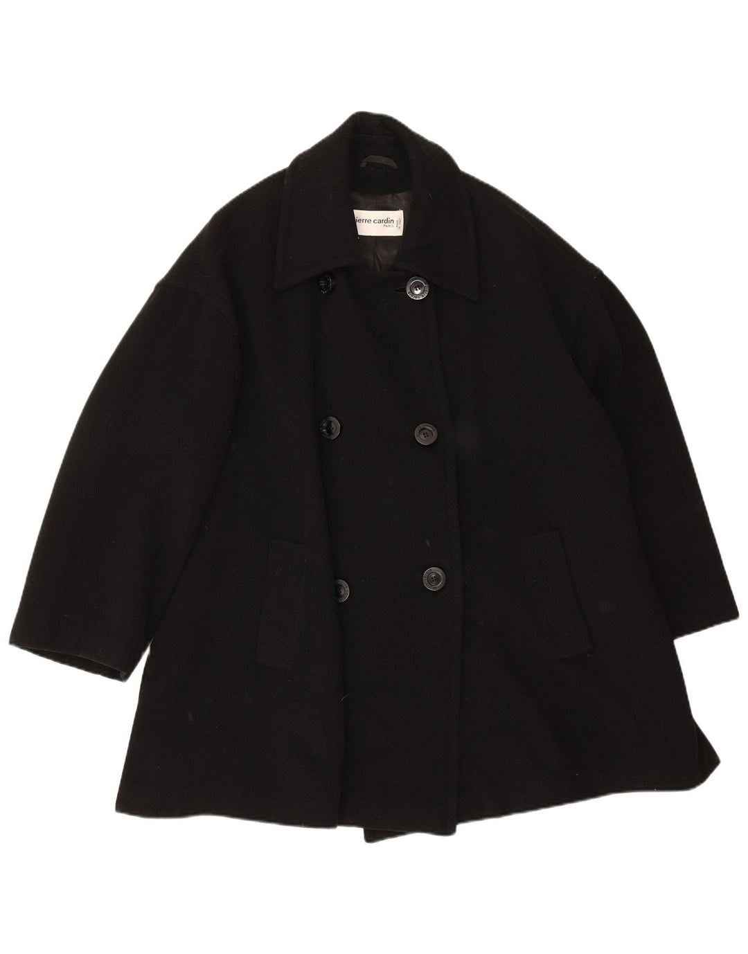 Pierre Cardin Dame Dobbeltradet Frakke UK 20 2XL Sort Uld