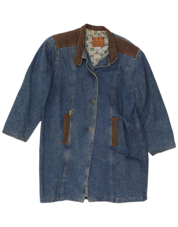 Vintage Damen Western Übergroßer Jeansmantel US 3 XS Blaue Colourblock-Baumwolle