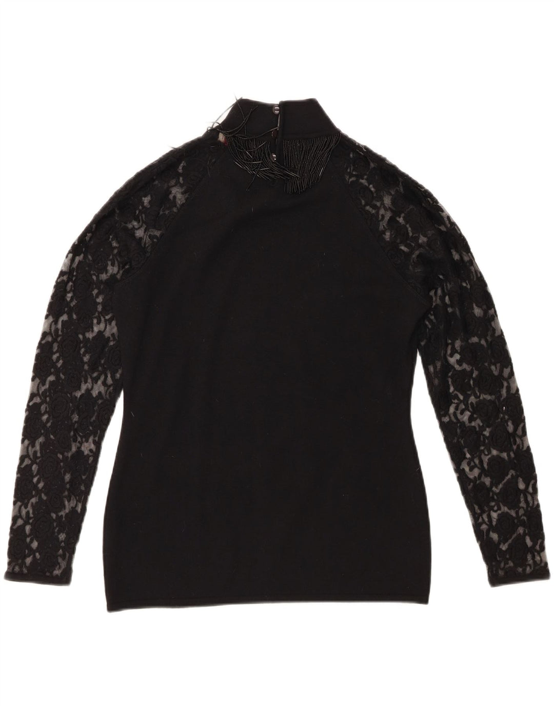 Roccobarocco Top da donna a maniche lunghe UK 14 Medium Black Lana Merino