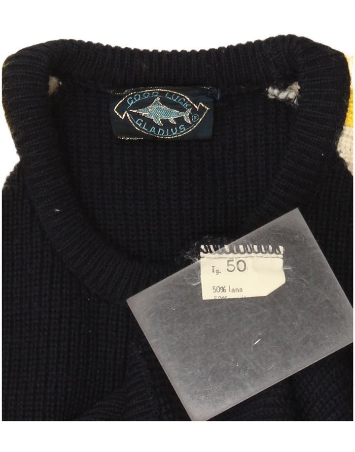 Good Luck Herre Crew Neck Jumper Sweater IT 50 Medium Sort Colourblock Uld