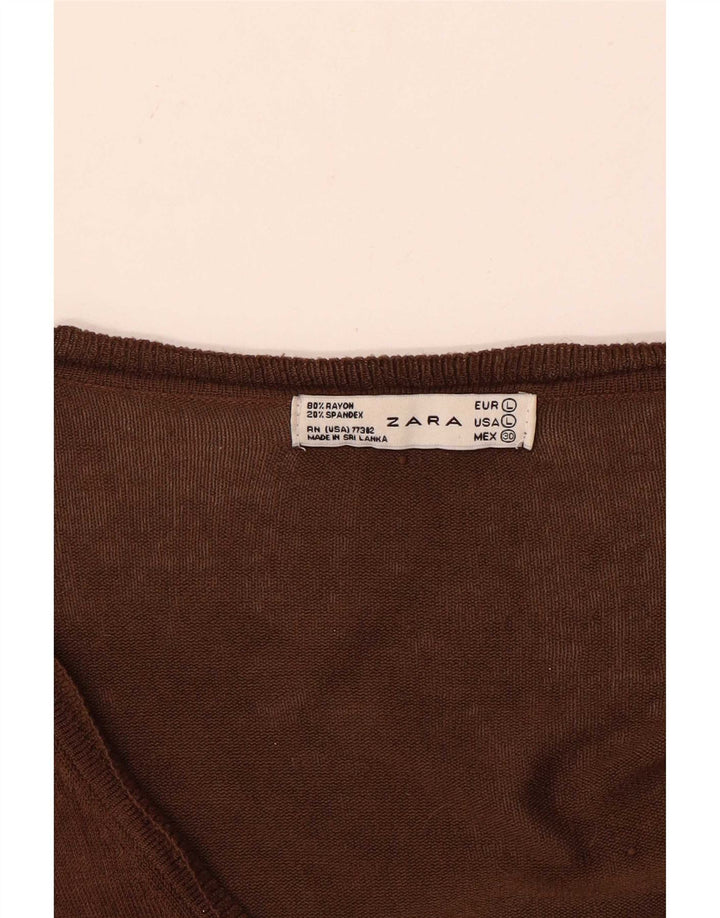 Zara Womens Cardigan Sweater UK 16 Large Brown Rayon