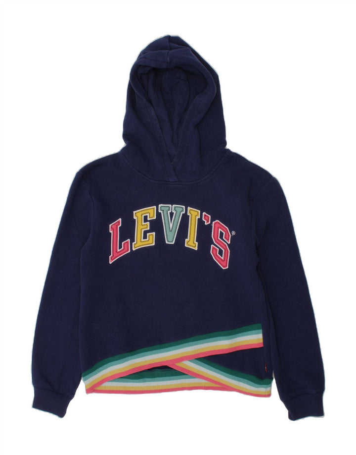 LEVI'S Girls Graphic Hoodie Jumper 9-10 Years Navy Blue Cotton Vintage Levi's and Second-Hand Levi's from Messina Hembry 