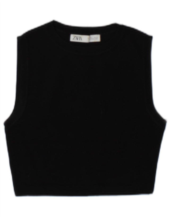 Zara Womens Crop Vest Top UK 14 Large Black Viscose