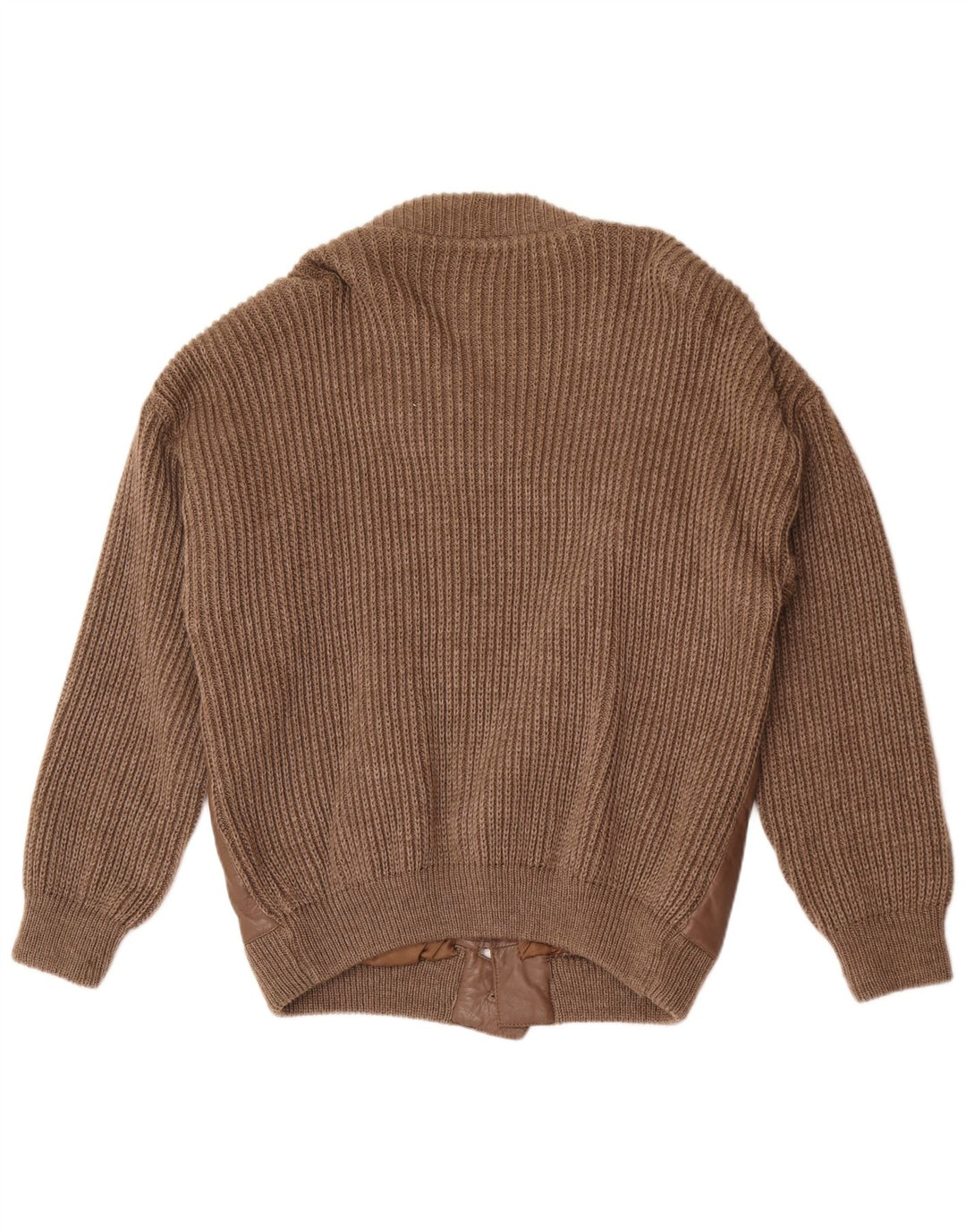 Maglione cardigan in pelle vintage da uomo grande lana marrone