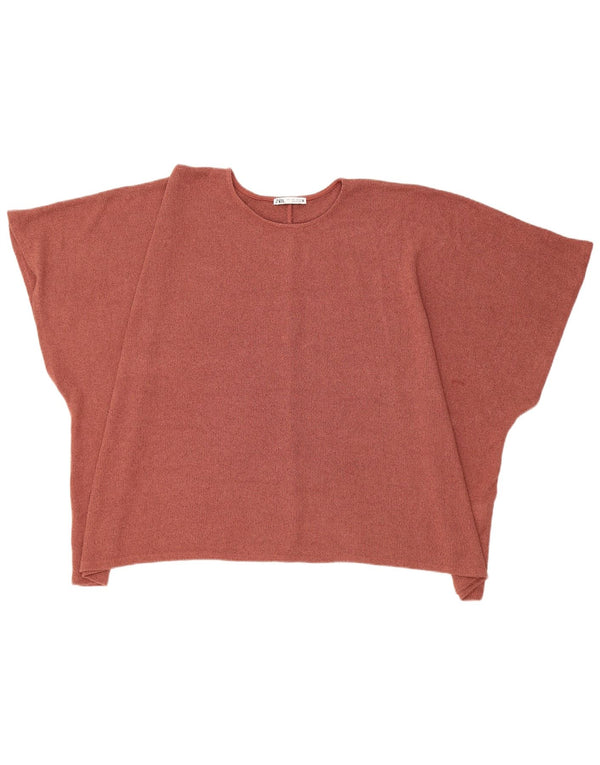 Zara Damen-Pullover, kurzärmelig, Batwing-Pullover mit Rundhalsausschnitt, Größe 40, Braun