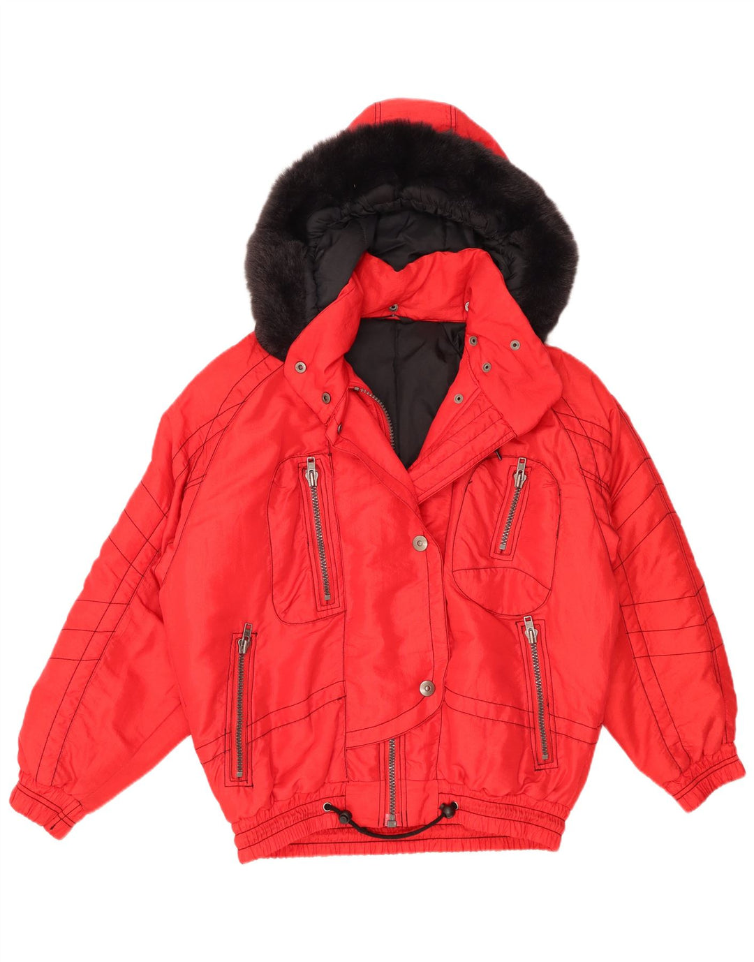 C & A Womens Hooded Oversized Padded Jacket EU 36 Small Red Polyamide