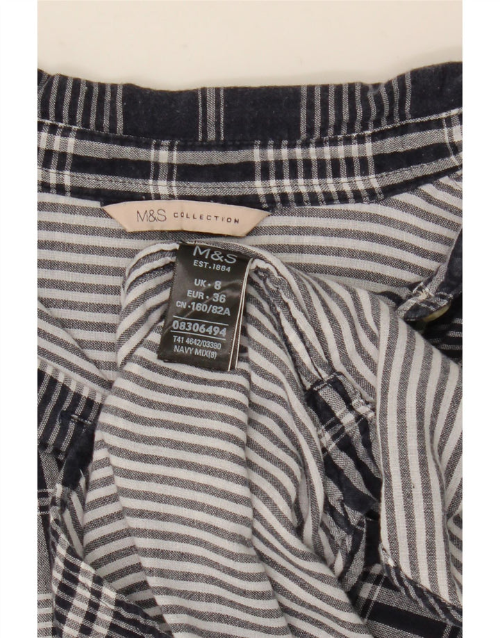 Marks & Spencer Womens Oversized Shirt UK 8 Small Navy Blue Check Cotton