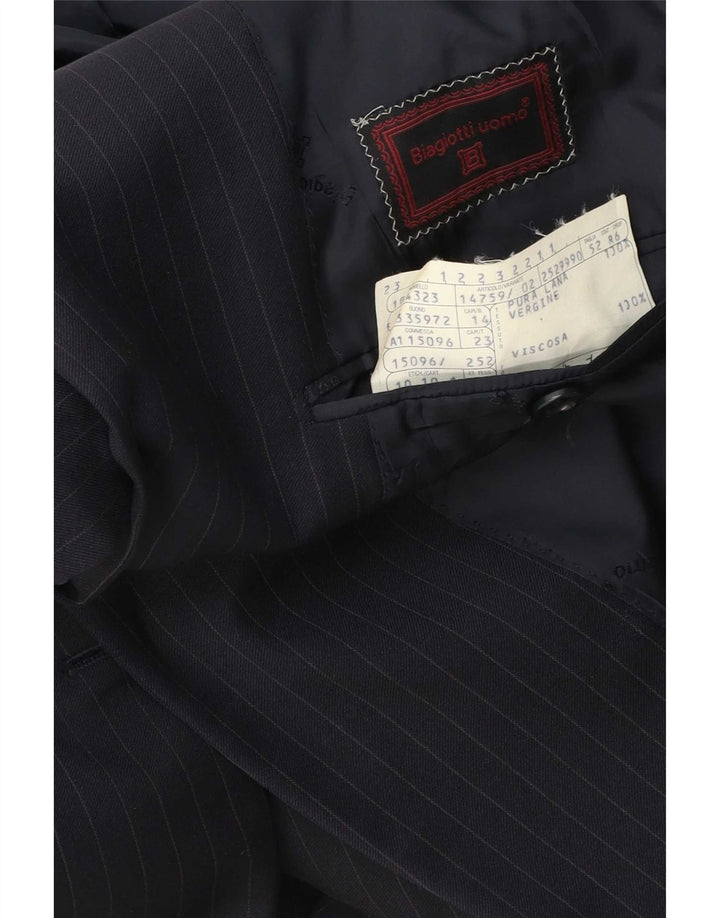 Biagiotti Uomo Mens 3 Button Blazer Jacket IT 52 XL Navy Blue Pinstripe
