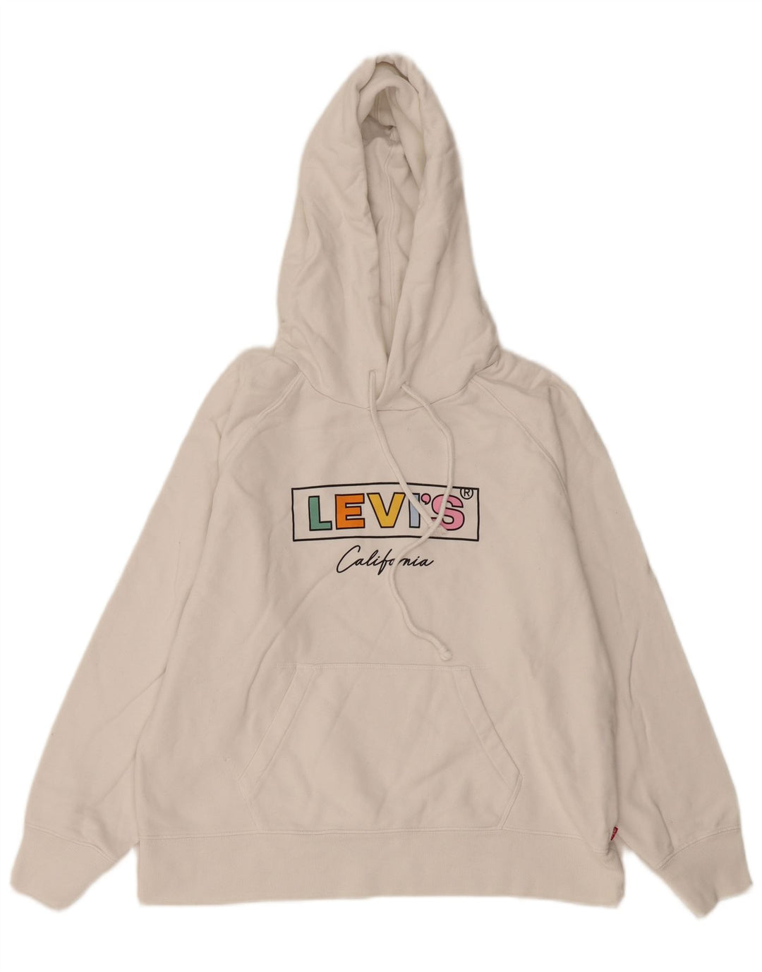 LEVI'S Womens Oversized Graphic Hoodie Jumper UK 14 Medium White Cotton