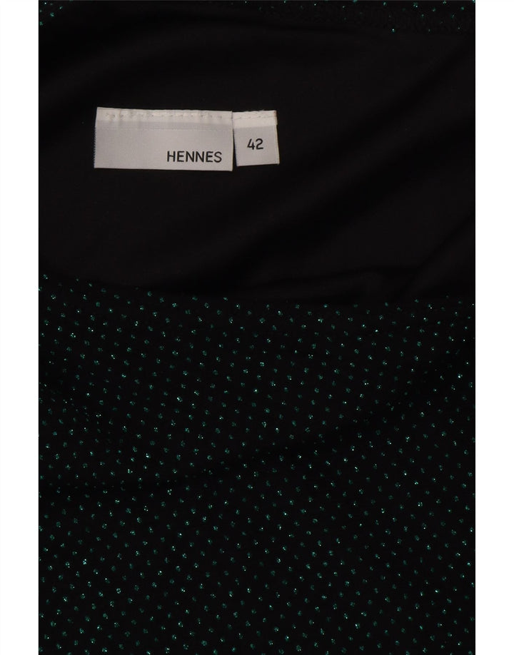 HENNES Womens Maxi One Shoulder Dress EU 42 Large Black Spotted