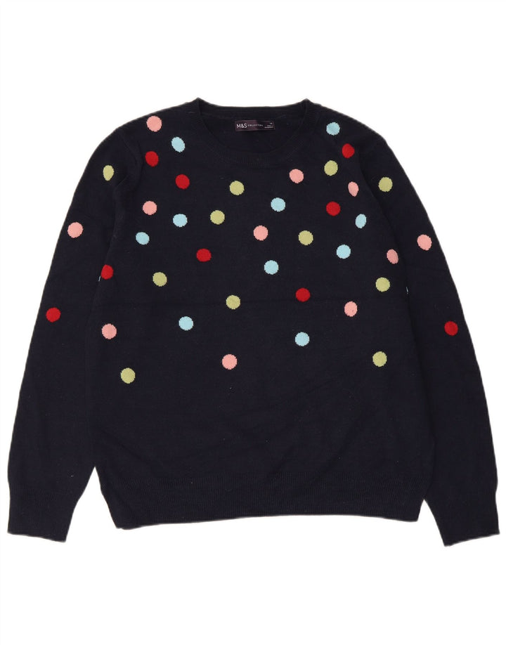 MARKS & SPENCER Womens Crew Neck Jumper Sweater UK 14 Medium Navy Blue