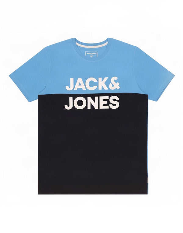 Jack & Jones Mens Graphic T-Shirt Top Small Navy Blue Colourblock Cotton