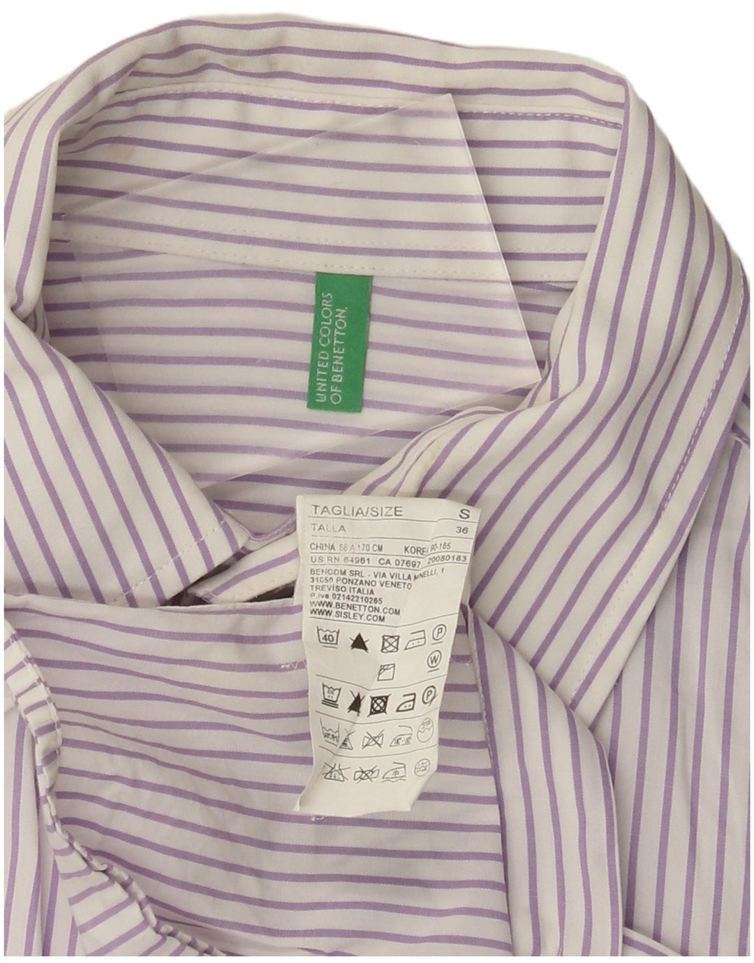 Benetton Mens Shirt Small Purple Pinstripe Cotton