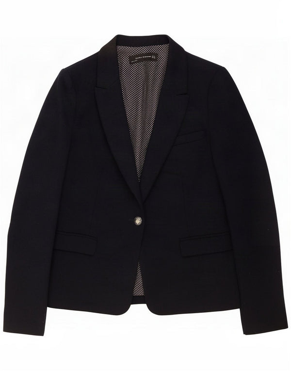 Zara Damen 1-Knopf-Blazerjacke UK 14 Mittelmarineblaues Polyester
