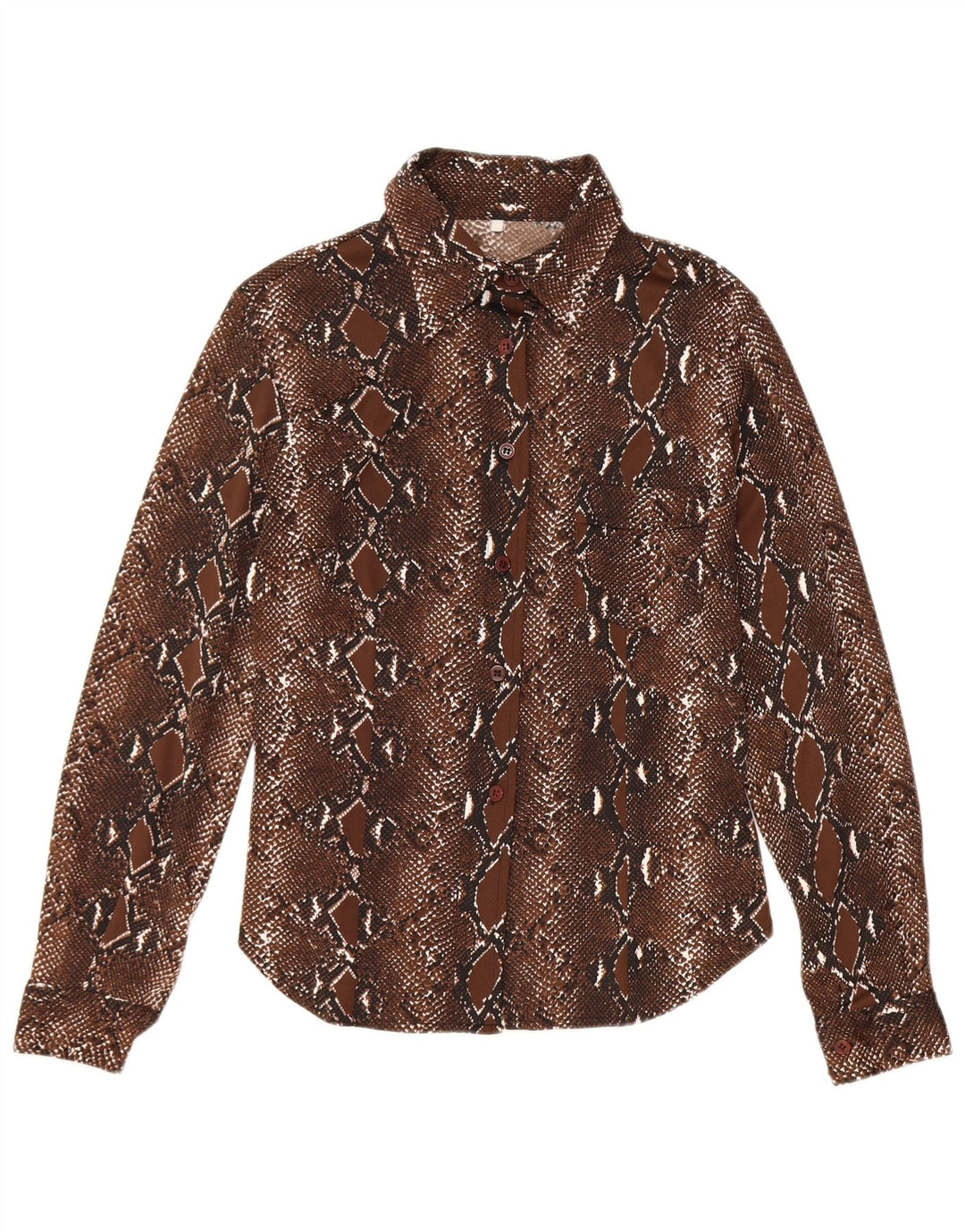 Vintage dameskjorte bluse UK 12 Medium Brown Animal Print Polyester