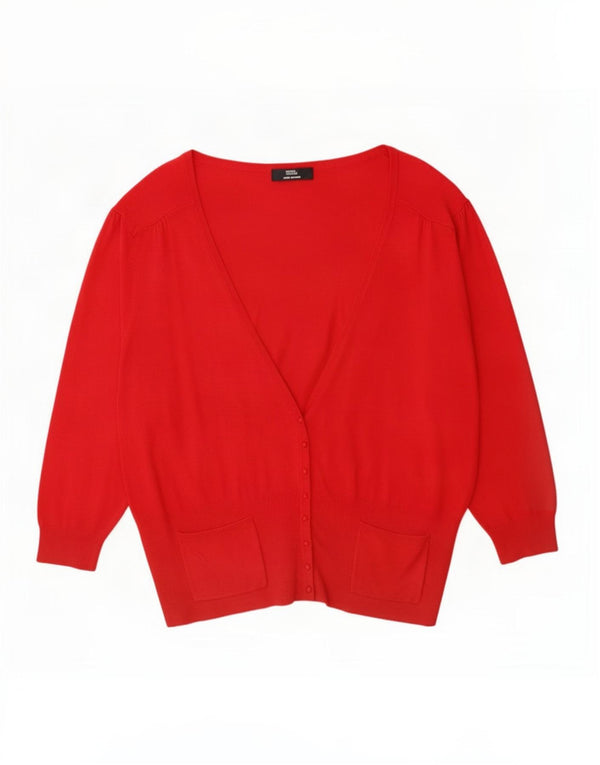 Maglione cardigan con maniche a 3/4 da donna Marks & Spencer UK 22 3XL Viscosa rossa