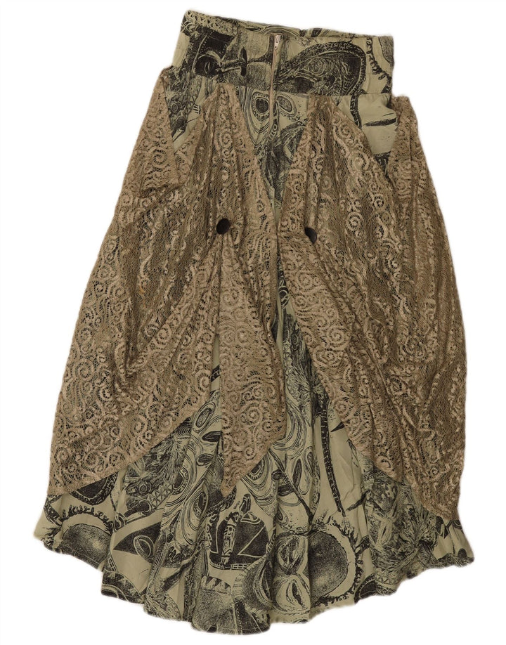 Vintage Womens Abstract Pattern High Waist Flared Skirt Small W26 Khaki