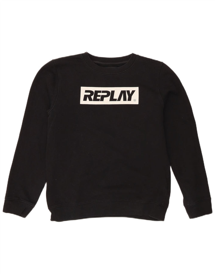 Męski sweter z grafiką Replay, średni czarny