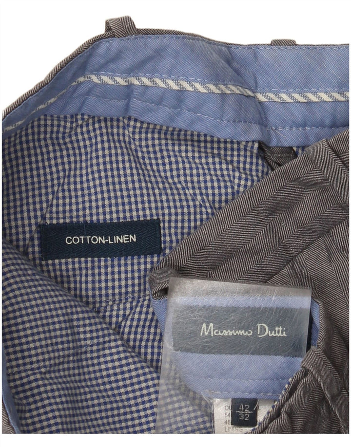 Pantaloni da abito slim da uomo Massimo Dutti EU 42 Large W32 L32 Grigio a spina di pesce