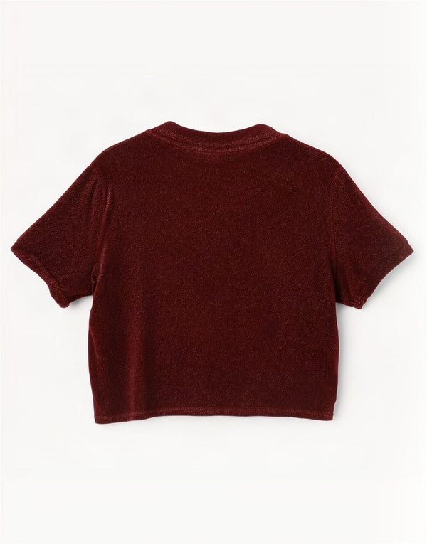 Topshop Crop-Blusenoberteil für Damen, Gr. 8, Kastanienbraun, gefleckte Viskose