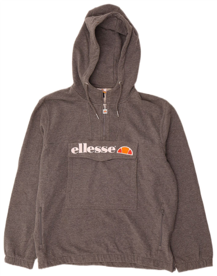 Ellesse Womens Oversized Graphic Hoodie Jumper UK 12 Medium Grey Flecked