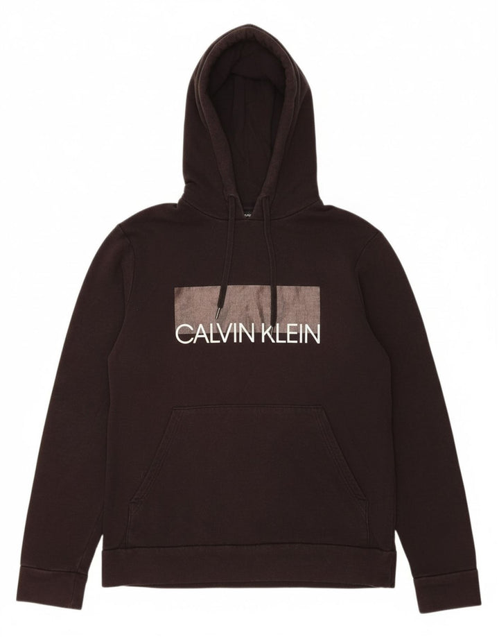CALVIN KLEIN Mens Graphic Hoodie Jumper Medium Black Cotton