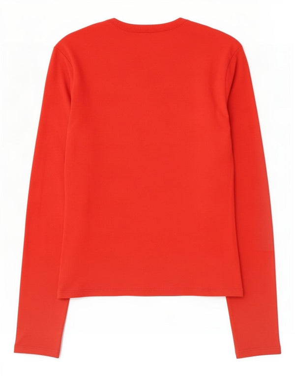 Top grafico da donna Benetton manica lunga UK 12 rosso medio cotone