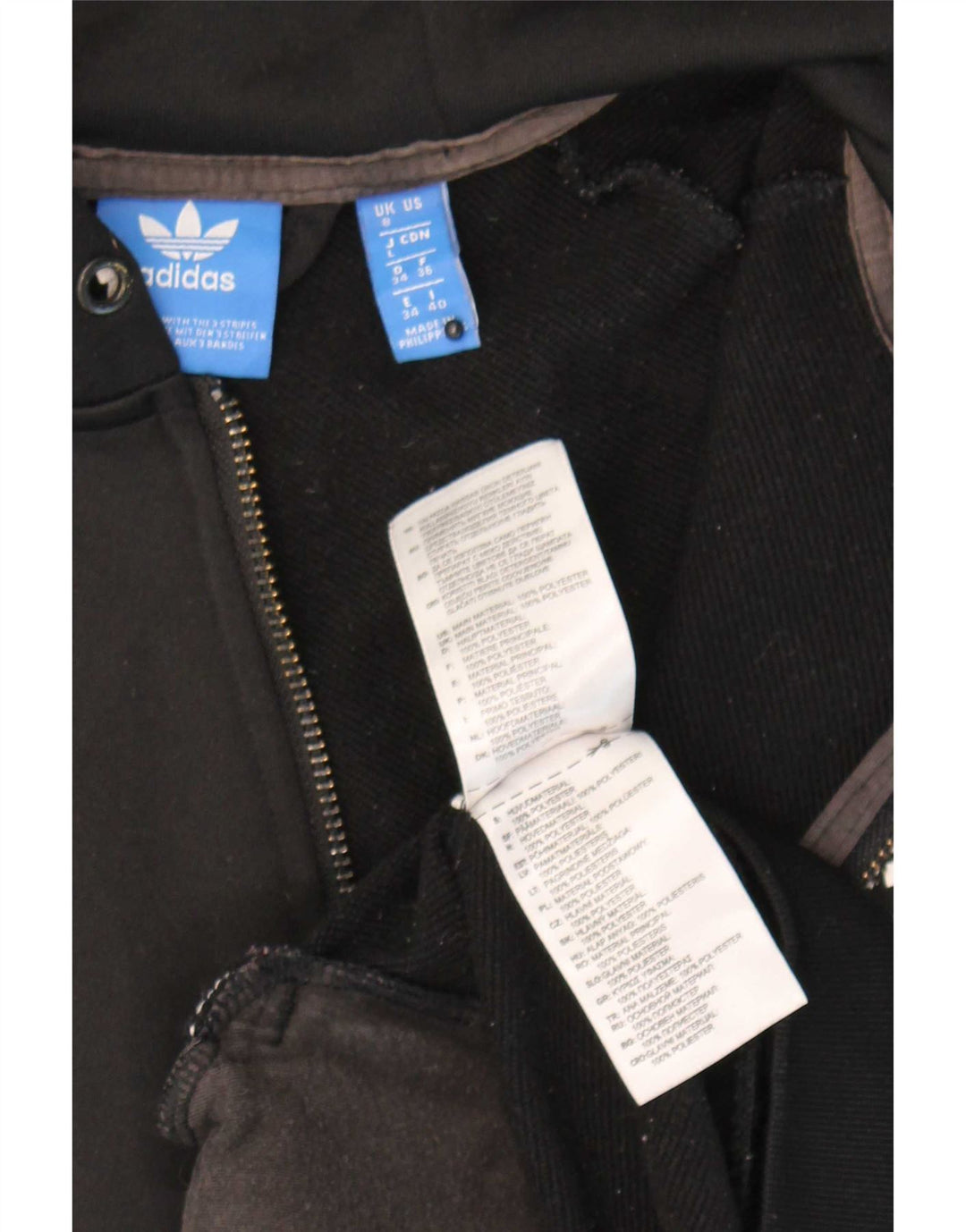 Maglione con cappuccio e zip da donna Adidas UK 8 piccolo poliestere nero