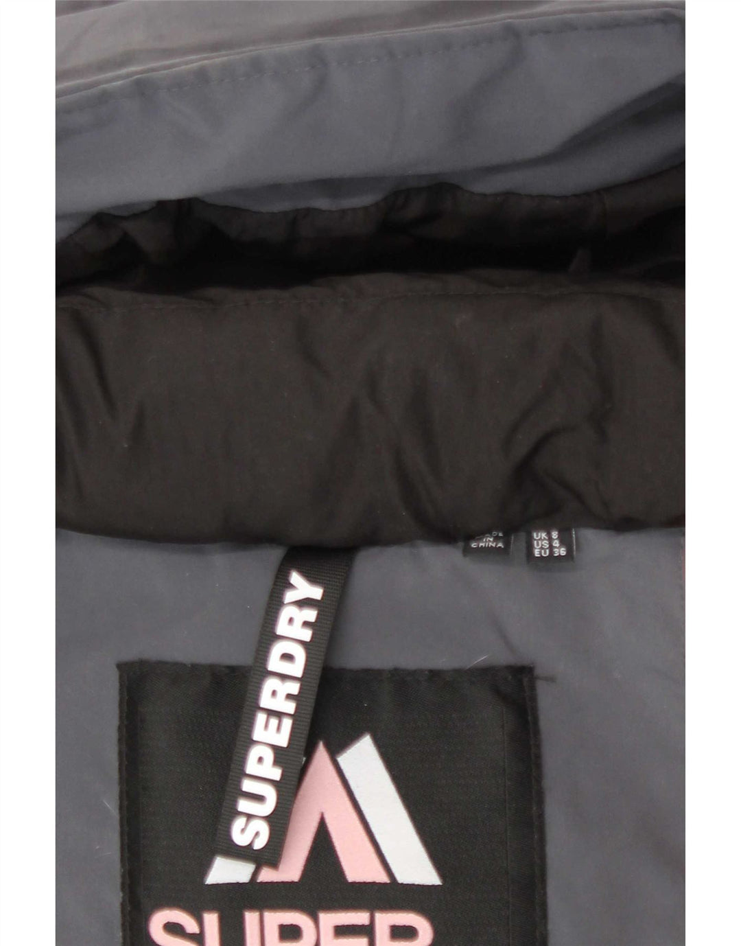 Superdry Manteau rembourré à capuche pour femme UK 8 Small Gris