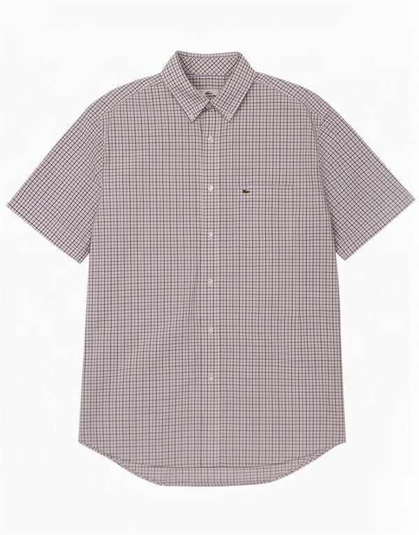 Lacoste Chemise à manches courtes coupe régulière pour homme Taille 43 Grand Vichy bleu