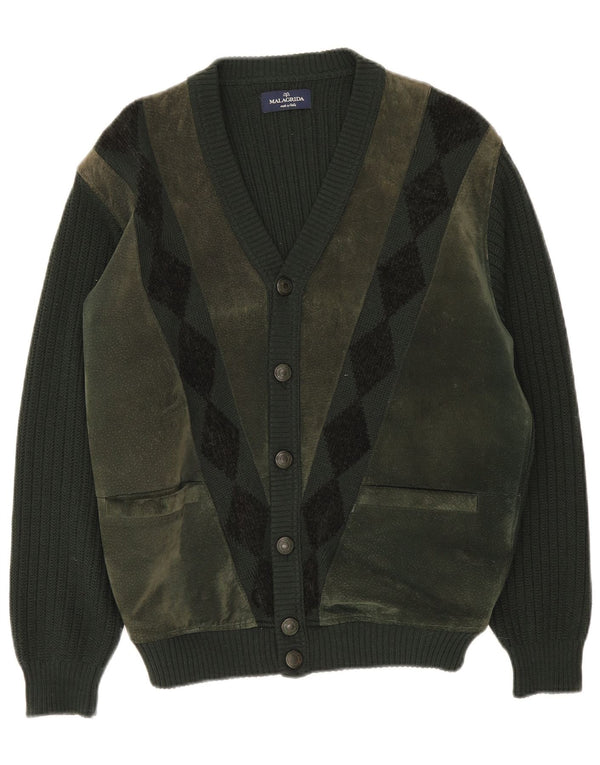 Maglione cardigan da uomo Malagrida Lana verde medio a rombi/diamante